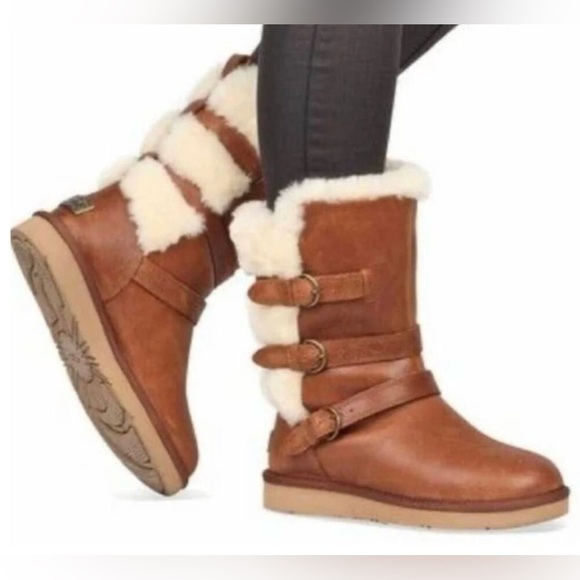 UGG Brown Ankle Boots with Cream Fur - Picture 1 of 12